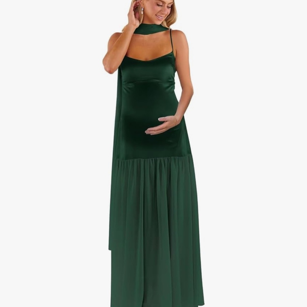 Chic Green Satin Maxi Dress